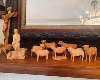 hand carved shepherd and sheep
