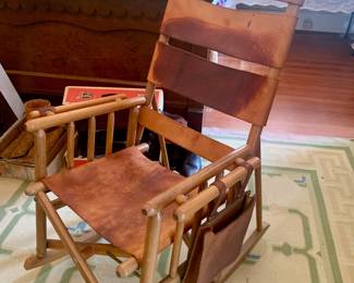 solid leather and wood rocking chair