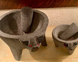 pair of authentic Molcajete grinding mortar and pestles