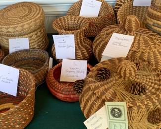 Coushatta pine needle baskets--most baskets have identification