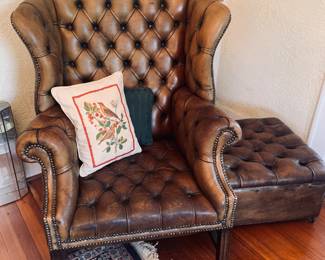 matching leather wing back chair and ottoman