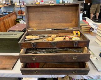 vintage wood tool box 
