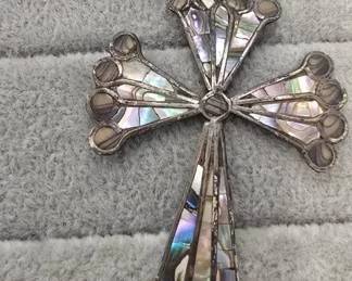 sterling silver vintage cross with mother of pearl 