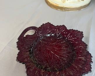 Fenton ruby leaf plate 