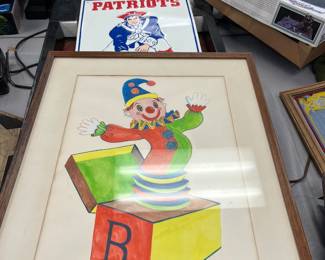 clown drawing framed 