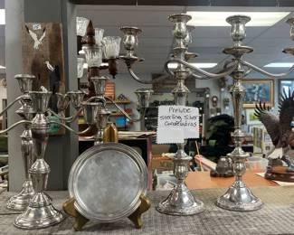 sterling silver candelabras, and a tiffany plate 