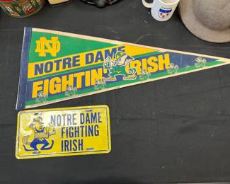 vintage Notre Dame pennant and plate 