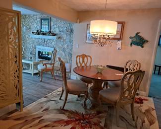 AREA RUG, TABLE WITH 4 CHAIRS PLUS TWO MORE WITH ARMS