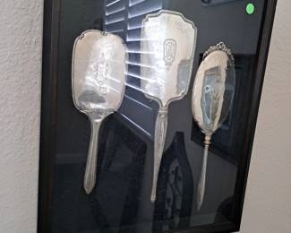 THREE HAND MIRRORS MOUNTED IN DISPLAY CASE