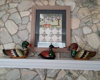 WEDDING DUCKS PAIR, CARVED DUCK, APPLE THEME PICTURE 