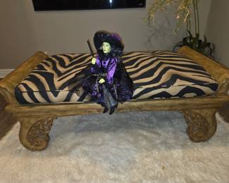 Carved bench, zebra print