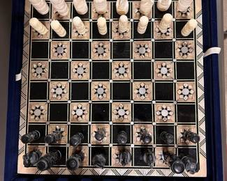 Chess set with mother of pearl inlay