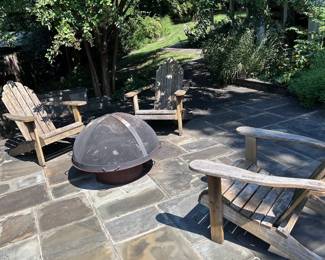 Set of 4 teak Adirondack chairs and a fire