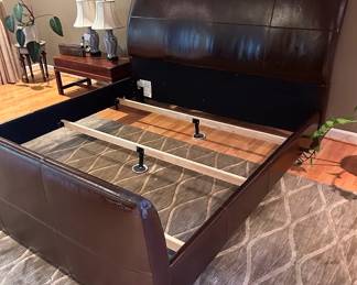 King size bed frame and 2 ginger jar lamps by Winterthur