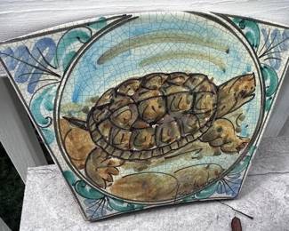 One of 2 hand-painted folk-art tile