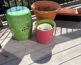 Outdoor items - 2 Green garden Stool drums 