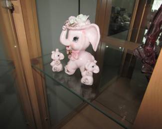 collectible pink Momma elephant with babies