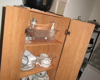 storage cabinet, dishes and more appliances