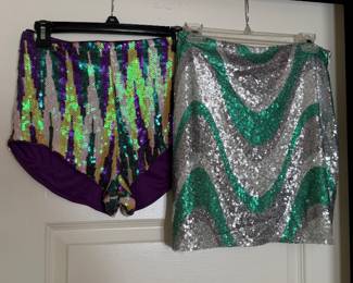 Nasty Gal Mardi Gras hot shorts and mini skirt