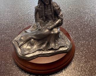 Michael Ricker Pewter Native American Indian Woman and Child Figurine Statue