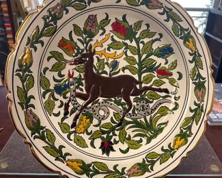 Vintage Hand Made Manousakis Keramik Rodos Greece Fine Art Ceramic Plate - Keramik Greek Plate - Stylized Deer Plate - Keramik Ceramic Plate