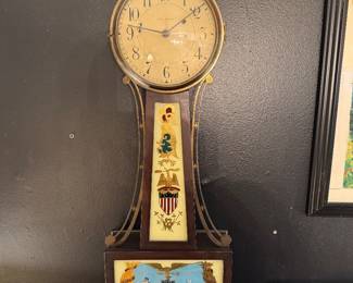 Vintage Seth Thomas Banjo Wall Clock Federal Eagle Windup Clipper Ships