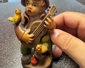 Original Val Gardena Handmade Boy with Guitar and Birds August Goller