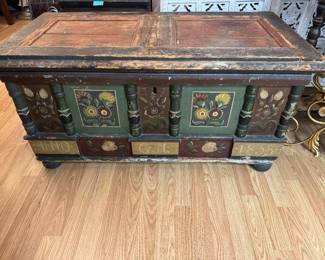 Beautiful paint decorated 1838 blanket chest