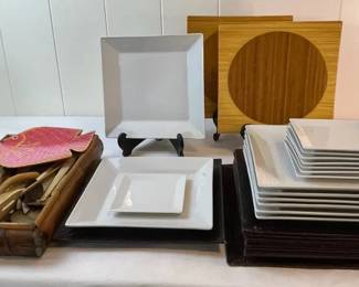 FHM126 - Asian/Pacific Fusion Dining Bundle-Wooden Accessories, Ceramic Plates, Woven Chargers, & Mo