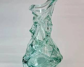 FHM041 - Bold Hand-Blown Art Glass Vase Aqua Green Abstract Applied Glass