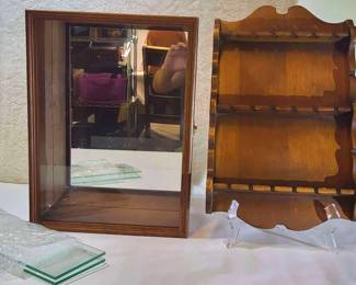FHM239 - Wooden Mirrored Display Case & Spoon Collection Rack - 2-Piece Lot