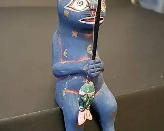 FHM217 - Whimsical Cat Folk Art Figurine Indonesian Hand-Carved