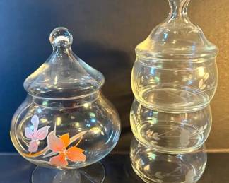 FHM177 - Vintage Glass Jar with Lid and Stackable glass candy jar with lid