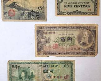 FHM266 - Vintage Asian Paper Currency Lot – Japan, WWII Occupation Philippines & Korea