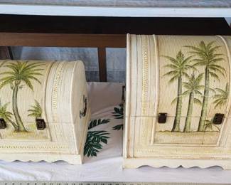 FHM103 - Pair of Vintage-Inspired Tropical Palm Tree Decorative Storage Chests