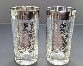 FHM085 - Kimiko Knight Shield Silver-Tone Highball Tumbler Glasses Mid-Century