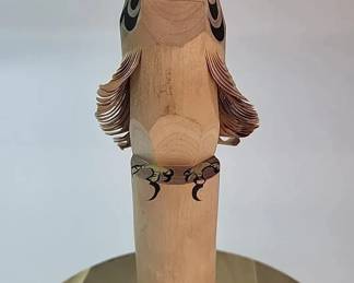 FHM034 - Japanese Sasano Bori Hawk Totem Wood Falcon Hand Carved Folk Art