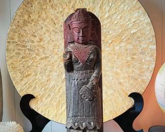 FHM046 - Impressive Burmese/Myanmar Carved Wood Female Nat Spirit Temple Figure