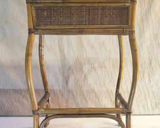 FHM219 - Tropical Rattan & Woven Cane Side Table / Plant Stand – Boho Tropical Style