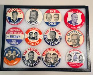 FHM007 - Vintage US Presidential Campaign Buttons Collection – Framed Set of Nixon, LBJ, Ike & More
