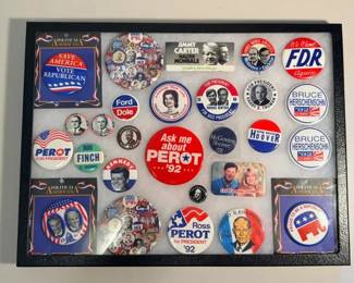 FHM002 - Framed Collection of Vintage U.S. Political Campaign Pinbacks - Kennedy, Jimmy, Ike & More