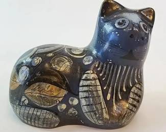 FHM213 - Mexican Tonalá Folk Art Pottery Cat - Hand Painted
