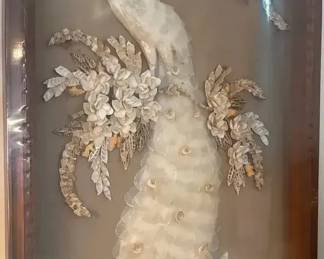FHM022 - Vintage White Peacock Seashell Wall Art Plastic Covering