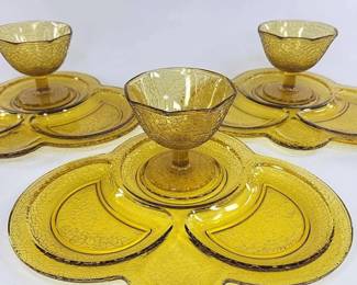 FHM137 - Depression-Era L.E. Smith “By Cracky” Canary Glass Dessert Sets - 6 Pieces