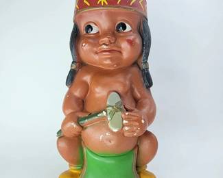 FHM033 - Charming Native American Indian Chalkware Bank Figurine Duquesne 1920s -1940s
