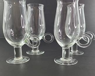 FHM084 - Irish Coffee Glasses Hand Blown Stemmed Vintage