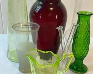 FHM049 - Vintage Glass Vase & Uranium Creamer Collection