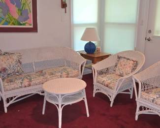 Vintage wicker sofa and chairs - cushions have springs