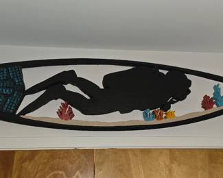 Hand carved wooded surf board size art work