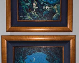 Artist Robert Thomas (1948 - 2019) - Sea Turtles - 21" x 18"  / Underwater Scene - 23" x 19"